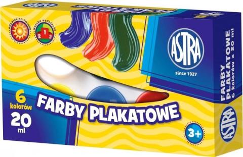 Farby plakatowe 6 kolorów 20ml ASTRA