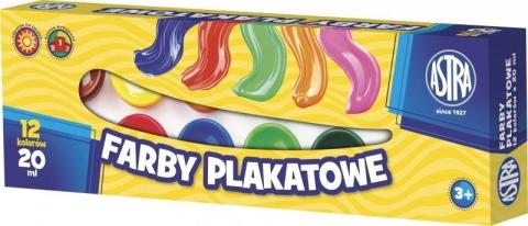 Farby plakatowe 12 kolorów 20ml ASTRA