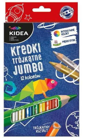 Kredki trójkątne grube 12 kolorów KIDEA