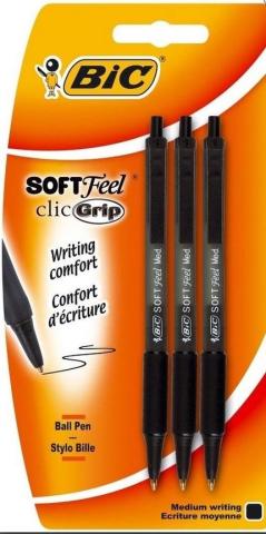 Długopis Soft Feel czarny bls 3 szt BIC