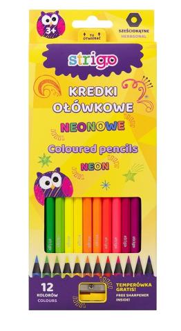 Kredki ołówkowe czarne drewno 12 kol+temper STRIGO