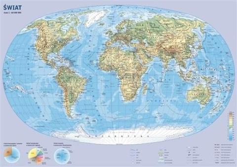 Świat. Mapa ścienna fizyczna 1:60 000 000