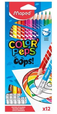 Kredki Colorpeps Oops trójkątne z gumką 12 kol