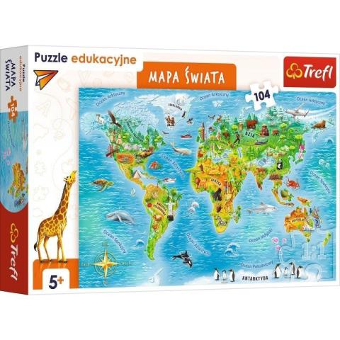 Puzzle Edukacyjne 104 Mapa Świata dla dzieci TREFL