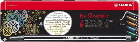 Flamastry Pen 68 Metallic etui metal 6 kol STABILO