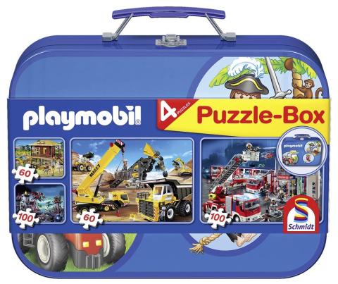 Puzzle 2x60 + 2x100 w walizce Playmobil niebieski