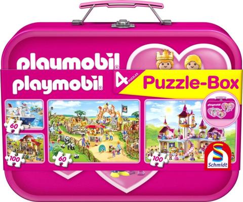 Puzzle 2x60 + 2x100 w walizce Playmobil różowy G3