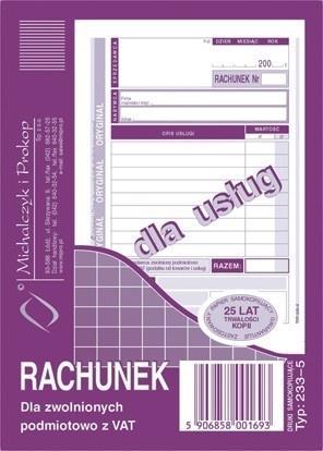 Rachunek dla zwolnionych z VAT 233-5