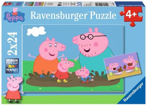 Puzzle 2x24 Świnka Peppa. Zabawa w błocie