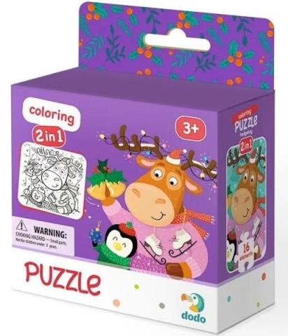 Puzzle 16 + kolorowanka Renifer i pingwin