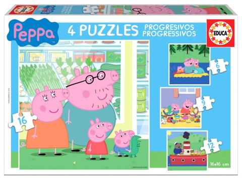 Puzzle 6+9+12+16 Świnka Peppa G3