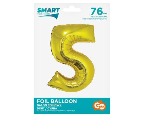 Balon foliowy cyfra 5 złota Smart 76cm
