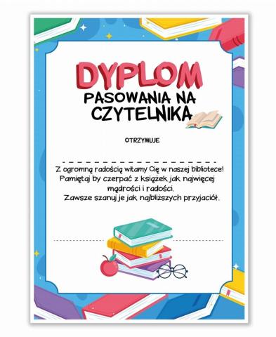 Dyplom A4 pasowania na Czytelnika - Książki 20szt