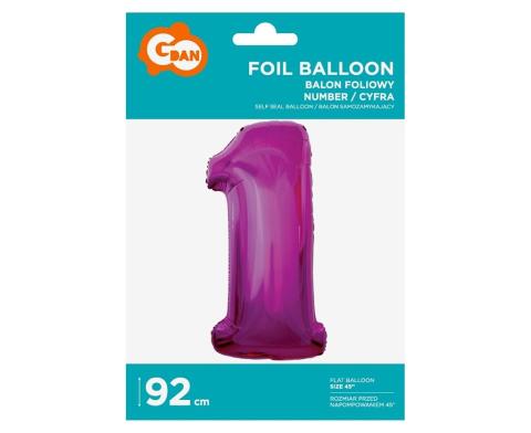 Balon foliowy cyfra 1 różowa 92cm