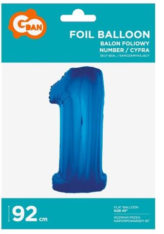 Balon foliowy cyfra 1 niebieska 92cm