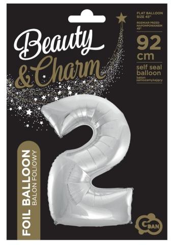 Balon foliowy cyfra 2 Beauty&Charm srebrna 92cm