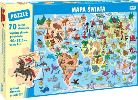 Puzzle 70 elementów. Mapa świata