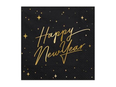 Serwetki Happy New Year czarne 33x33cm 20szt