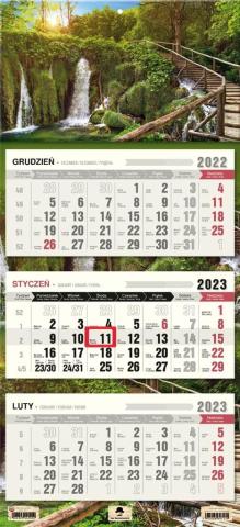 Kalendarz 2023 trójdzielny płaska główka Wodospad