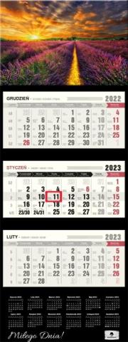 Kalendarz 2023 trójdzielny wypukła główka Lawenda