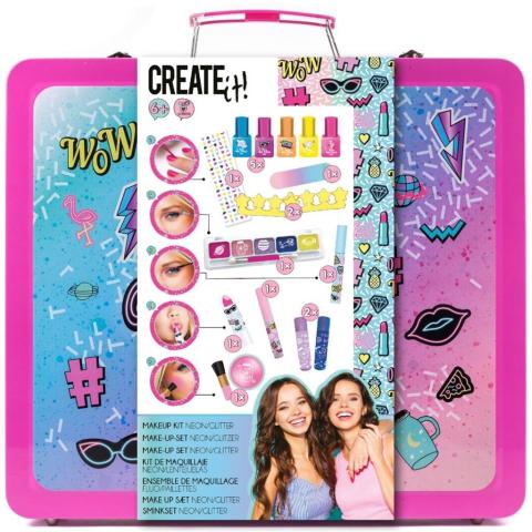 Zestaw Make-up neon, brokat w walizce CREATE IT!