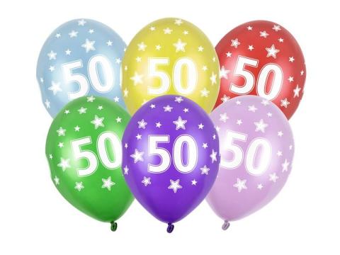 Balony 50th Birthday Metallic Mix 30cm 6szt