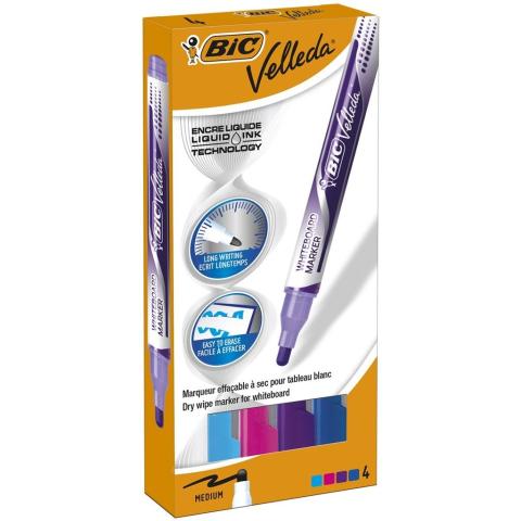 Marker suchościeralny Velleda Liquid Ink 4szt BIC