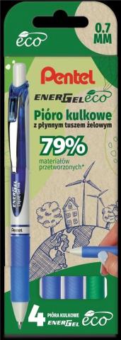 Pióro kulk. EnerGel zielony niebieski 4szt PENTEL