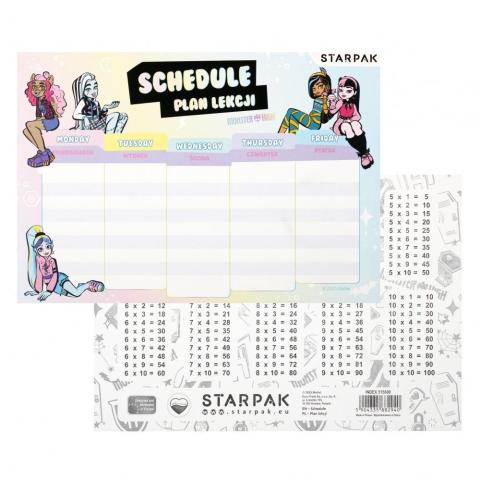 Plan lekcji z tabliczką mnoż. Monster High (25szt)