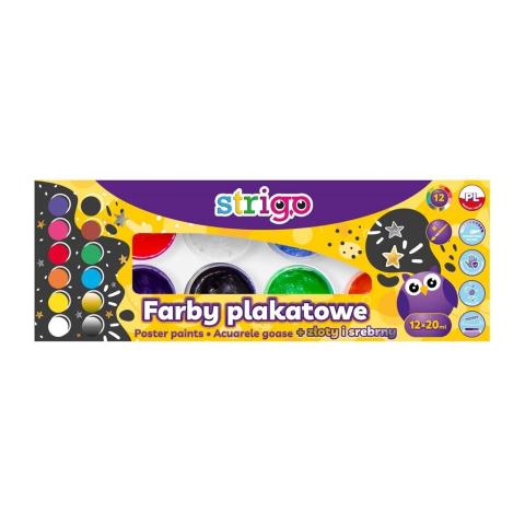 Farby plakatowe 20ml 12 kolorów STRIGO