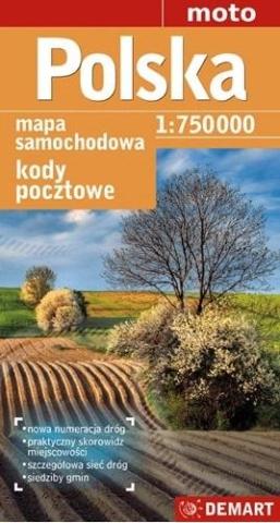 Mapa samochodowa - Polska 1:750 000 kody pocztowe