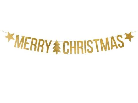 Baner Merry Christmas złoty 10.5x150cm