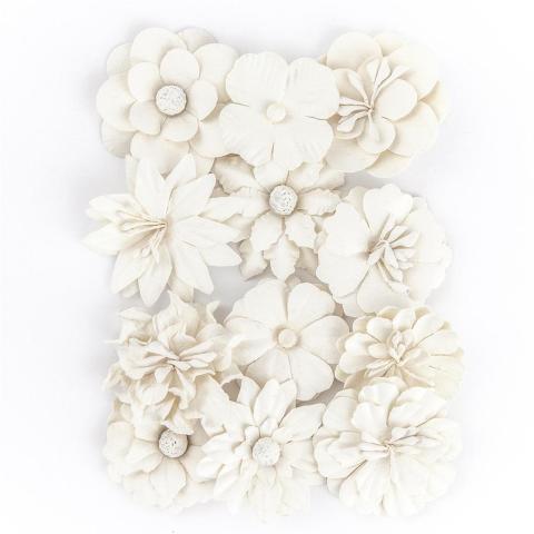 Kwiaty papierowe gotowe białe 4 cm 12szt