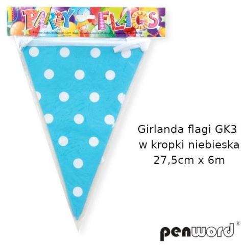 Girlanda flagi w kropki niebieska 27.5cmx6m