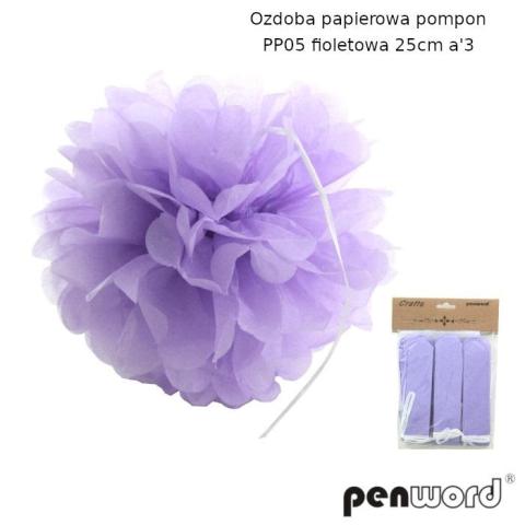 Ozdoba papierowa pompon fioletowa 25cm 3szt