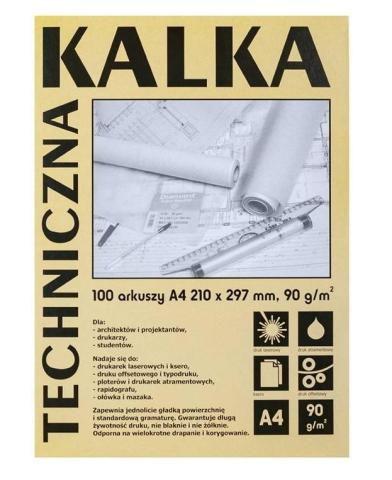 Kalka kreślarska A4/100 arkuszy 90g