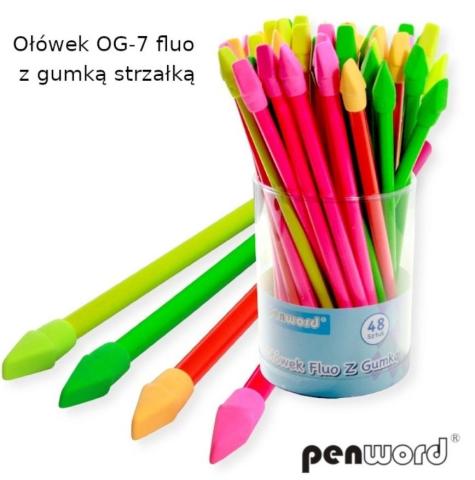 Ołówek fluo z gumką strzałką (48szt)