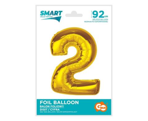 Balon foliowy Smart cyfra 2 złota 92cm