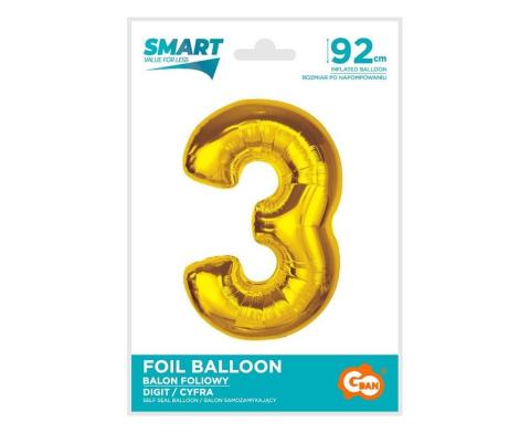 Balon foliowy Smart cyfra 3 złota 92cm