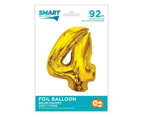 Balon foliowy Smart cyfra 4 złota 92cm