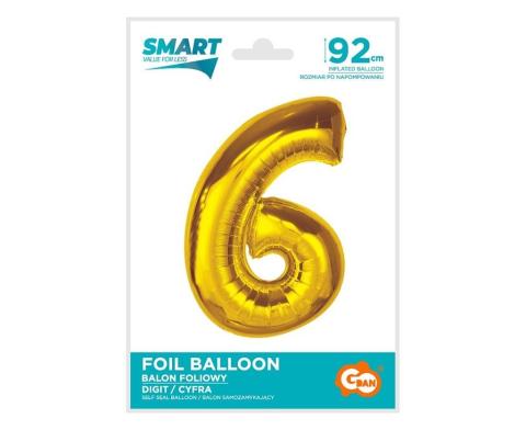 Balon foliowy Smart cyfra 6 złota 92cm