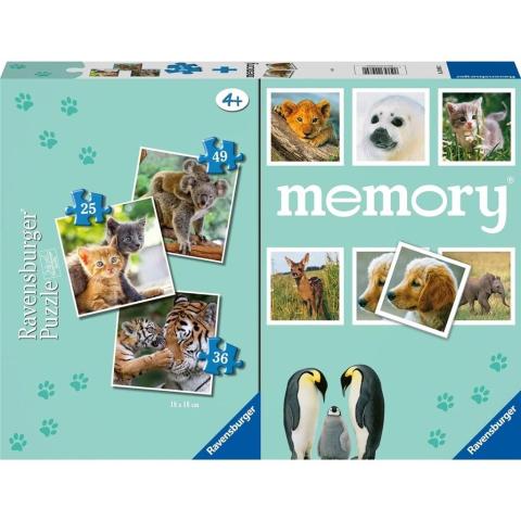 Puzzle 2D 3w1 + memory Dzieci Zwierząt