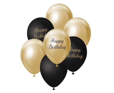 Balony B&C j. złoto-czarny Happy Birthday 7szt