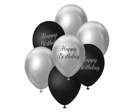 Balony B&C srebrno-czarny Happy Birthday 7szt