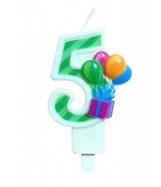 Świeczka urodzinowa 5 z balonami