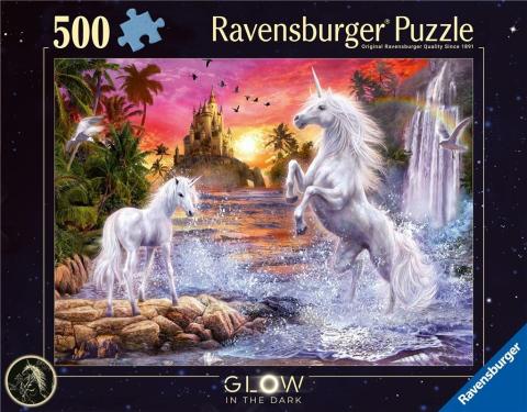 Puzzle 2D 500 Świecące - Jednorożce nad rzeką