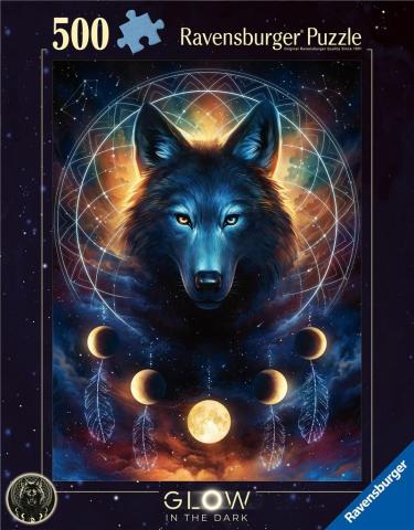Puzzle 2D 500 Świecące - Wilk i księżyce