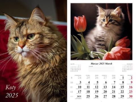 Kalendarz 2025 ścienny Koty