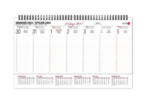 Kalendarz 2025 biurkowy poprzeczny tygodniowy