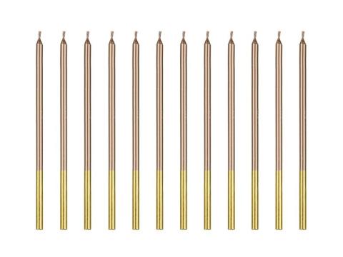 Świeczki urodzinowe różowe złoto 14 cm 12szt